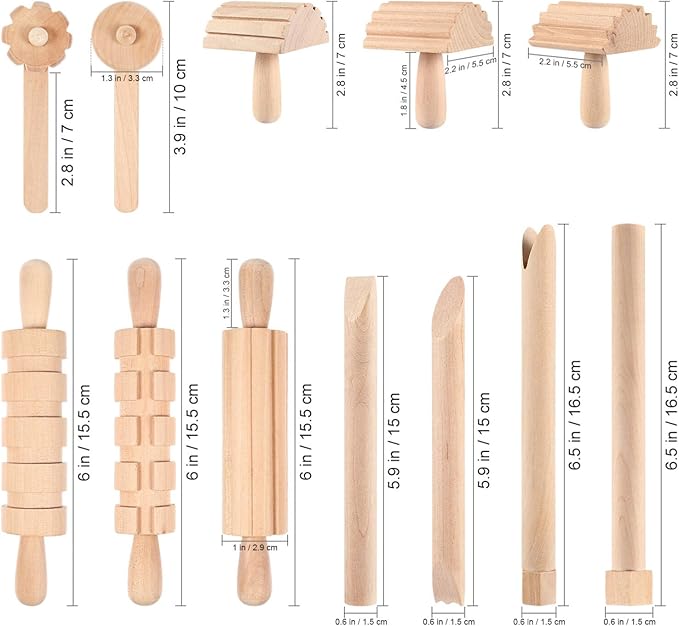 NUOBESTY Wooden Clay and Tools Kids Tool Set Wood Pottery Tools Stamps Molding Clay for Art DIY Crafts Wooden Clay Stamp Wooden Handle Pottery Tools