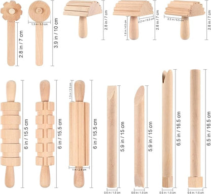 NUOBESTY Wooden Clay and Tools Kids Tool Set Wood Pottery Tools Stamps Molding Clay for Art DIY Crafts Wooden Clay Stamp Wooden Handle Pottery Tools