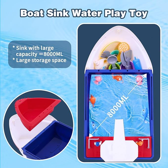 Play Sink Toy with Running Water, Kitchen Dishwasher Play Kitchen Toys with Floating Fishes & Kitchenware, Pool Fishing Toys for Water Play