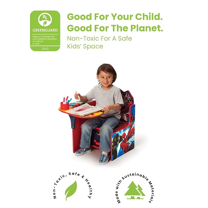 Delta Children Chair Desk With Storage Bin - Greenguard Gold Certified, Spider-Man, Arm Rest, Cushion Availability, Engineered Wood