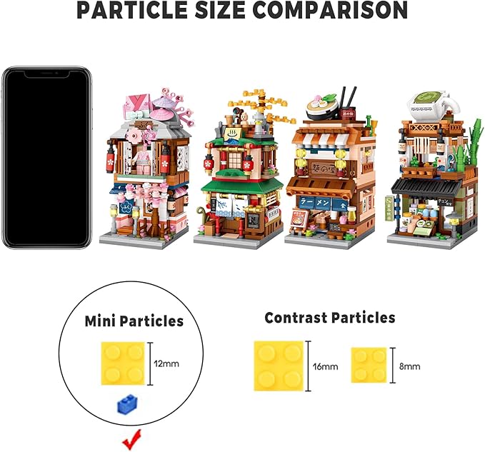 Japanese Street View Shop Building Blocks House Toy, 4 Models Mini DIY Building Blocks Model MOC Construction Toy, Gift for 6-12 Years Old Kid Girls and Boys