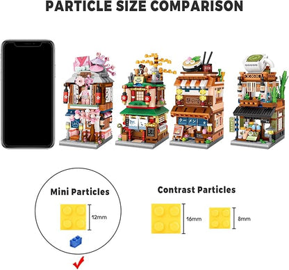 Japanese Street View Shop Building Blocks House Toy, 4 Models Mini DIY Building Blocks Model MOC Construction Toy, Gift for 6-12 Years Old Kid Girls and Boys