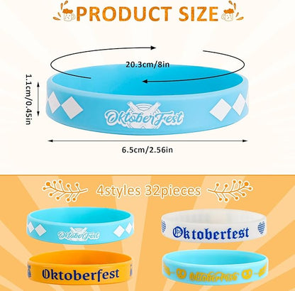 64PCS Oktoberfest Party Favors Set 32pcs Silicone Bracelets and 32pcs Button Badges Pins for Bavarian Beer Festival Oktoberfest Party Decorations Goodie Bag Fillers Supplies