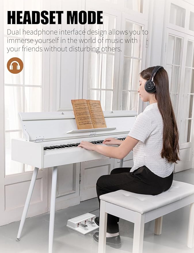 UISCOM 88 Key Weighted Home Digital Piano- Wooden Desk Electric Piano Transforms Between Desk and Vanity - Progressive Hammer-Action Keyboard, Perfect for Beginners with MIDI-White