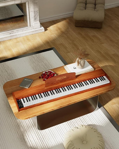 UISCOM 88 Key Digital Piano Keyboard for Beginners - Full Size Semi Weighted Wooden Electric Piano Set with Stand, Triple Pedal, Headphone,Carry Bag - Supports USB-MIDI Connecting (Wood Grain Brown)