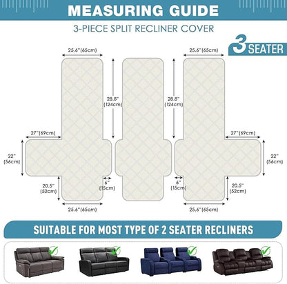 TAOCOCO 100% Waterproof Recliner Sofa Covers 3 Seater Split Couch Covers for 3 Cushion Reclining Couch with Straps, Non Slip Reclining Sofa Covers Furniture Protector for Kids Pets(3 Seater, Sky Blue)