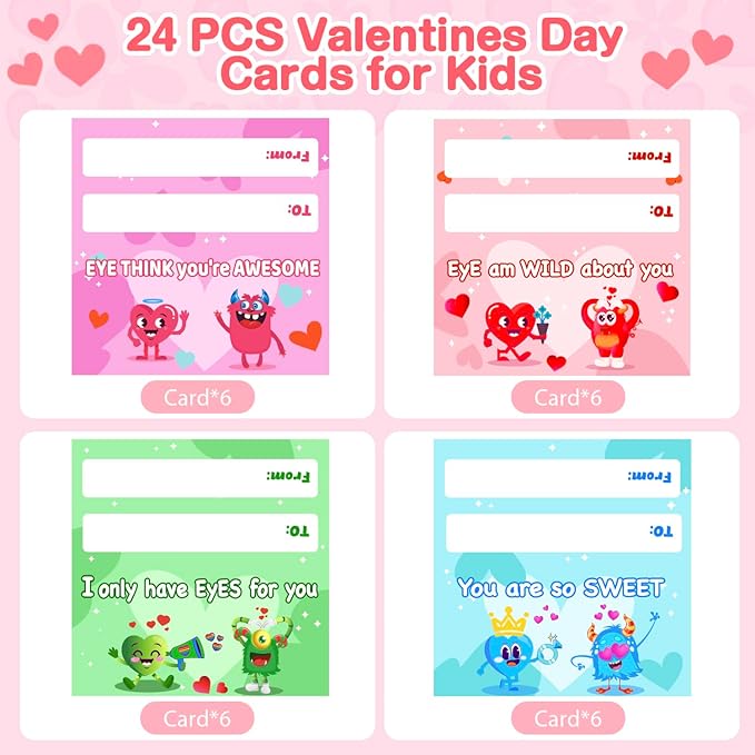 DEKWELL 24 Packs Valentines Day Cards for Kids Classroom with DIY Air Dry Clay Kit,Valentines Day Gifts for Kids School Valentine Exchange Presents Party Favors