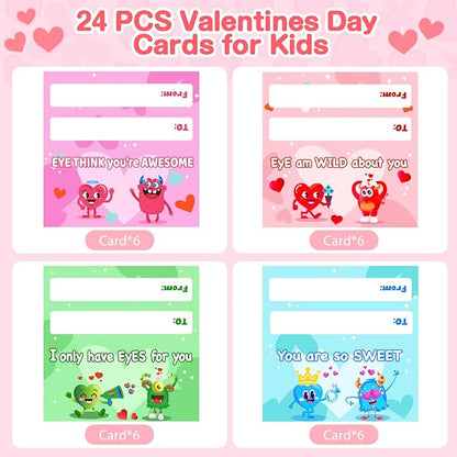 DEKWELL 24 Packs Valentines Day Cards for Kids Classroom with DIY Air Dry Clay Kit,Valentines Day Gifts for Kids School Valentine Exchange Presents Party Favors