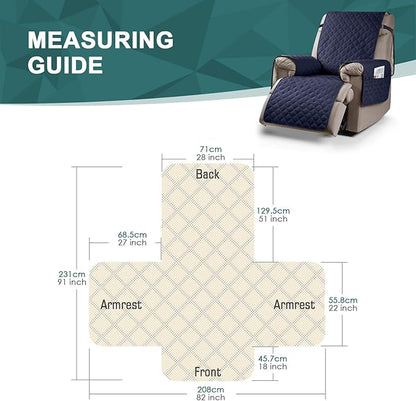 Ruaozz 100% Waterproof Recliner Chair Cover Non-Slip Oversized Reclining Cover for Large Recliner Chair Washable Chair Seat Cover with Elastic Straps for Kids, Dogs, Pets (Dark Blue, 28'')