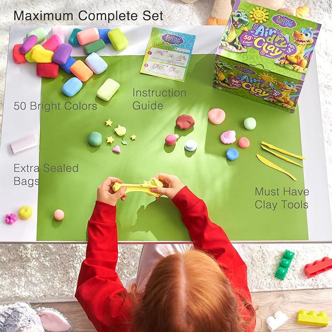 FlyFlag Air Dry Clay - 50 Colors, Soft & Ultra Light, Modeling Clay for Kids with Accessories, Tools and Tutorials