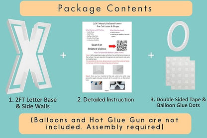 2FT Letter X Mosaic Balloon Frame Letter DIY Fillable Letters Kit for Birthday Party Wedding Backdrop Decor