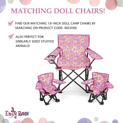 Emily Rose Kids Folding Chair | Beach Chair with Safety Lock- Camping Chair for Boyos Girls Toddler with Cup Holder & Carry Case- Tailgate, Travel, Lawn- for Indoor & Outdoor (Playful Hearts)