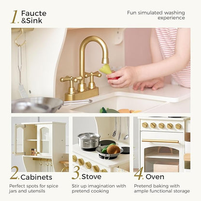 Tiny Land Play Kitchen for Kids, Wooden Play Kitchen with Toy Storage System, Toy Kitchen Set with Plenty of Play Features, Kids Play Kitchen Designed, Gift for Ages 3+