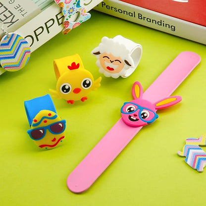 12 Pieces Easter Slap Bracelets Cartoon Easter Egg Chick Rabbit Slap Bands Cute Silicone Snap Bracelets for Kids Adults Gifts Party Favors