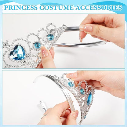 Lyrow 8 Pcs Princess Dress up Party Accessories Include Dress up Jewelry Princess Wand Princess Gloves Fake Crown Wig Ring Necklace Bracelet Earring for Girls Cosplay Costume Christmas Holiday Party