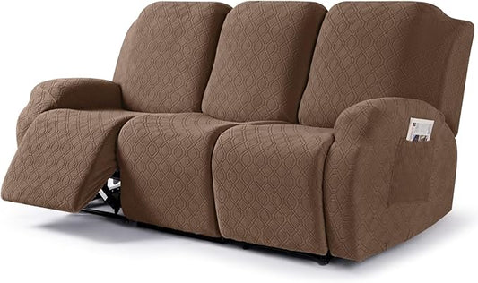 VANSOFY Recliner Cover, 3-Pieces Stretch Reclining Couch Covers with Pockets Reclining Sofa Slipcovers 3 Seater Soft Washable Furniture Protector for Dogs Cats(Light Coffee)
