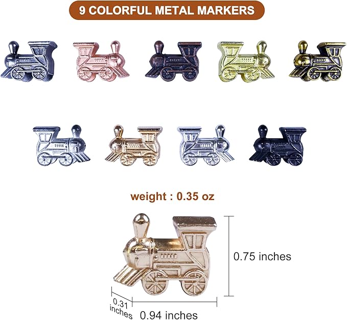 GOTHINK Mexican Train Dominoes Accessories Set - Mexican Train Dominoes Game for Adults & Family, 6.3-Inch Wooden Mexican Train Hub up with Felted Bottom, 9 Metal Train Markers, 100-Sheet Score Pads