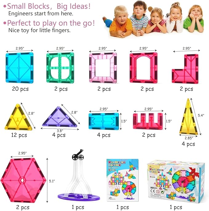 Jasonwell Magnetic Tiles Building Blocks Set for Boys Girls Preschool Educational Magnet Construction Kit Stacking STEM Toys Christmas Birthday Gifts for Kids Toddlers 3 4 5 6 7 8 9 10 + Year Old
