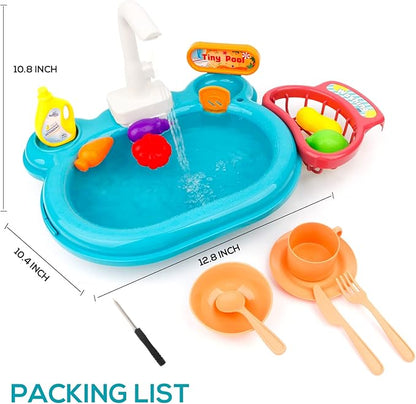 Ruibytree Play Kitchen Sink Toy, Water Toys for Kids with Electronic Dishwasher, Pretend Play Utensils Accessories and Play Cutting Food for Boys and Girls (Cute Duck)