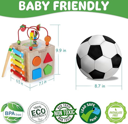 Batlofty Wooden Activity Cube | 8-in-1 Montessori Toys for 1+ Year Old Boys & Girls, Educational Learning Toy for Toddlers Age 1-2, 1st Birthday Gift | Bonus Sorting & Stacking Board