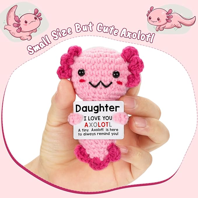 Daughter Gifts from Mom Dad, Crochet Axolotl for Year Old Little Girl Kid from Mother Father, Best for Birthday, Christmas Stocking Stuffers, Easter & Valentines, Teen Girls Teenage Under 10 Dollars