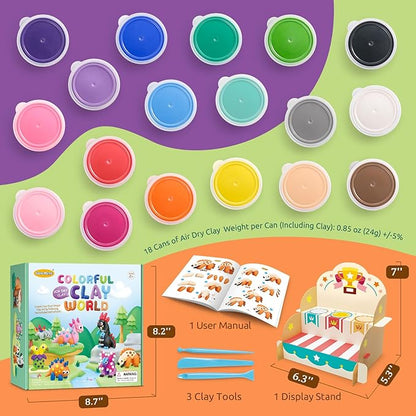 Kids Air Dry Clay Kit - Magic Clay Set with 18 Cans, 26 Project Tutorials & 4 Themed Instructional Guides
