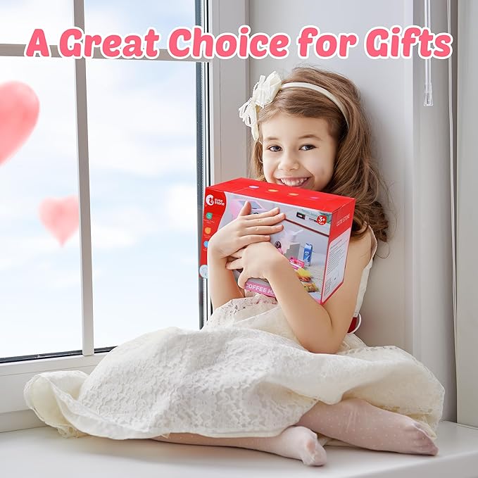 CUTE STONE Toy Coffee Set , Kids Coffee Maker Toy with Sound and Light, Realistic Steam, Play Kitchen Set with Play Food, Toddler Toy Kitchen Accessories for Girls Boys
