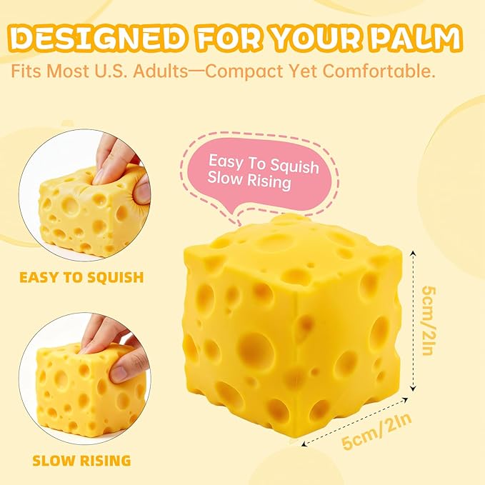 1PCS Yellow Cheese Squishy, Slow-Rising, Soft & Non-Sticky, Anxiety Relief, Big Cheese Squishy for Focus, a Palm-Sized Stress Melter for Desk or Gift