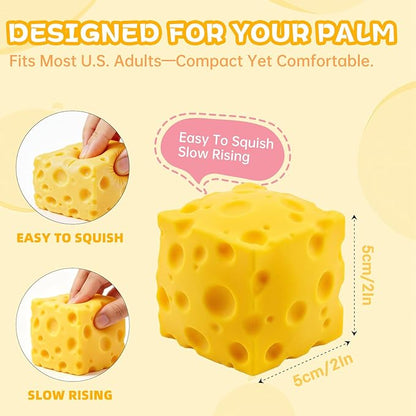 2PCS Yellow Cheese Squishy, Slow-Rising, Soft & Non-Sticky, Anxiety Relief, Big Cheese Squishy for Focus, a Palm-Sized Stress Melter for Desk or Gift