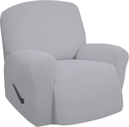 Easy-Going Oversized Recliner Stretch Sofa Slipcover Sofa Cover 1 Piece Furniture Protector Couch Soft with Elastic Bottom Kids,Polyester Spandex Jacquard Small Checks(Oversize Recliner,Silver Gray)
