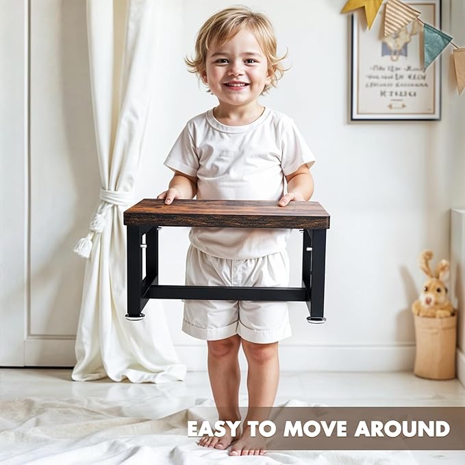 Step Stool, Height-Adjustable Wooden Step Ladder Metal Foot Stool Small Kitchen Stool Helper for Toddler Adults Elderly, Ladder Chair for Home Bedside Bathroom Sink Potty-Black