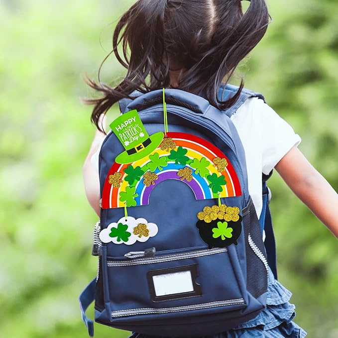 Winlyn 12 Sets St. Patrick's Day Decorations Rainbow Ornaments DIY St. Pat's Craft Kits Rainbow Four-Leaf Clover Irish Lucky Shamrock Foam Stickers for Kids Party Classroom Home Activity Art Project