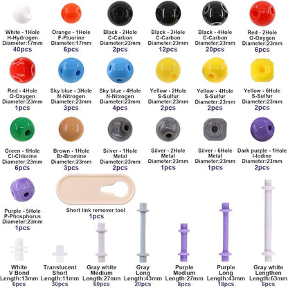 Swpeet 267 Pcs Organic Chemistry Molecular Model Student and Teacher Kit, Chemistry Molecular Model Student and Teacher Set - 116 Atoms & 150 Links & 1 Short Link Remover Tool