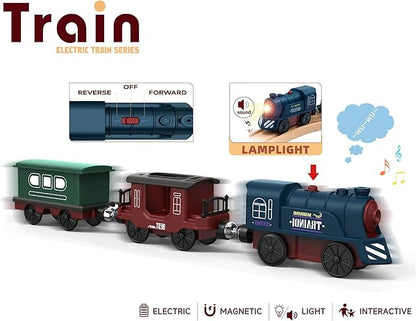 Battery Operated Train for Wooden Track, 3Pcs Motorized Train Toy for 3 4 5+Years Old Boy Girl Toddlers, Electric Trains Compatible with Thomas & Friends, Brio and Chuggington