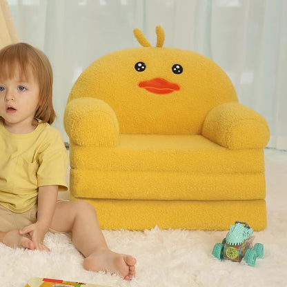 MOONBEEKI Comfy Toddler Chair, Kids Couch Fold Out to Lounger, Foldable Baby Sofa Plush for Girl and Boy Age 18 Months and Up （Duck）