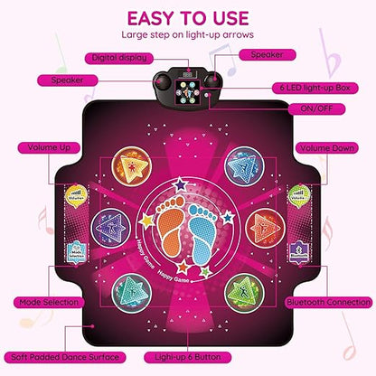 Electronic Dance mat for kids,Upgraded Light-up 6-Button Dancing Pad,Wireless Bluetooth toys,Birthday Christmax Musical Gifts for boys girls,Built-in Music Playmat,Ages 3 4 5 7 8 9 10 11 12+ Year Old