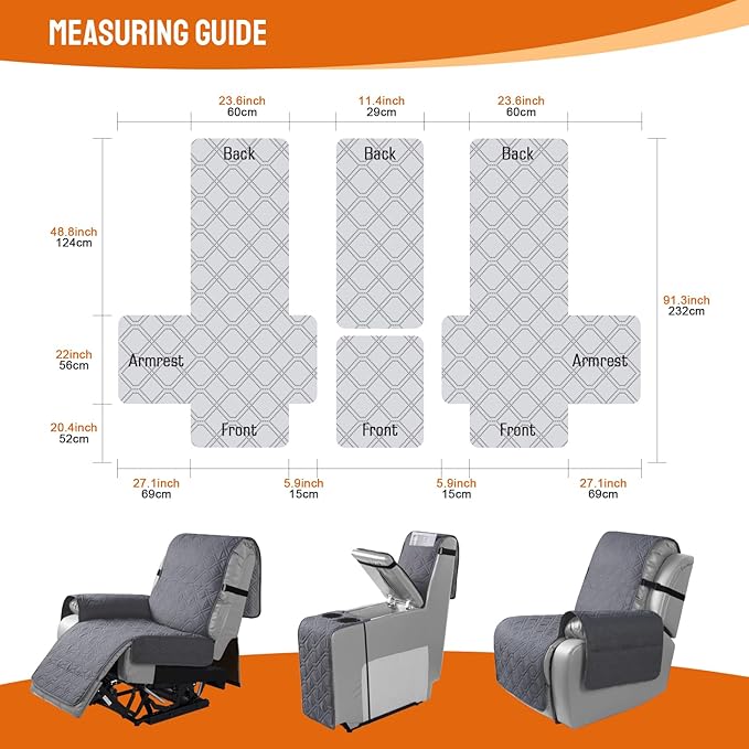 VANSOFY Loveseat Recliner Cover with Console 100% Waterproof Sofa Slipcovers Non-Slip Reclining Couch Cover Split Sofa Covers Furniture Protector for Pets, Dogs(Dark Gray)