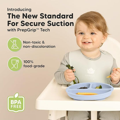 KeaBabies Suction Plates for Baby, Toddler - 3-Pack 100% Silicone Toddler Plates, Divided Baby Plates with Suction, Silicone Plates for Baby, Kids, BPA-Free, Microwave, Dishwasher Safe (Rain)