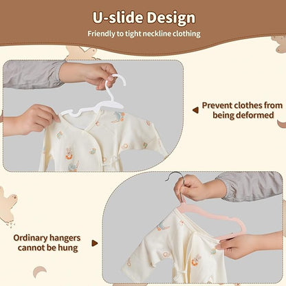 U-Shape Kids Hangers, Plastic Baby Clothes Hangers, 11.4inch Toddler Hangers with Protect Collar Non-Distorting from Stretching, 40 Pack Baby Hangers for Infants，Children Closets, White