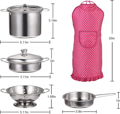 Juboury Kitchen Pretend Play Toys with Stainless Steel Cookware Pots and Pans Set, Cooking Utensils, Apron & Chef Hat, Cutting Vegetables for Kids, Girls, Boys, Toddlers