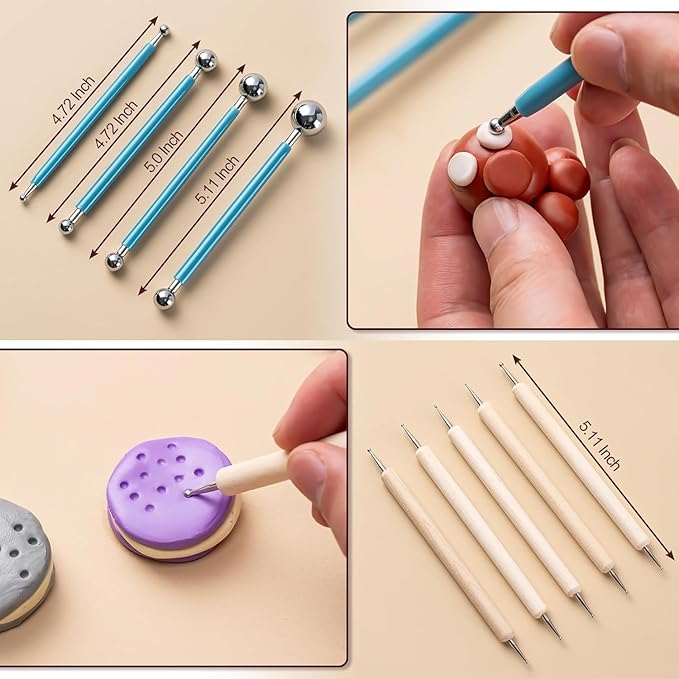 Y9A5N0K3O 27pcs Clay Tools,Pottery Kit,Practical Polymer Clay Sculpting Tools Kit,Air Dry Clay Set for Kids and Adults,Pottery Craft,Dotting,Carving, Drawing,Molding,Modeling,Shaping