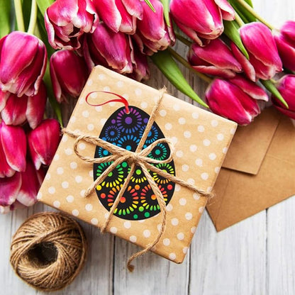 Koogel Easter Egg Scratch Art Set, 36 PCS Rainbow Scratch Art Mini Notes with Colorful Ribbon and Wooden Stick Crafts for Kids Party Favor Easter Decor Tree Decor