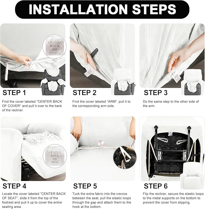 Festicorp Recliner Chair Covers Real Velvet 4-Pieces Recliner Covers for Small Lazy Boy Recliner Chair Stretch Recliner Sofa Slipcovers Furniture Protector with Side Pocket & Elastic Bottom, Off White