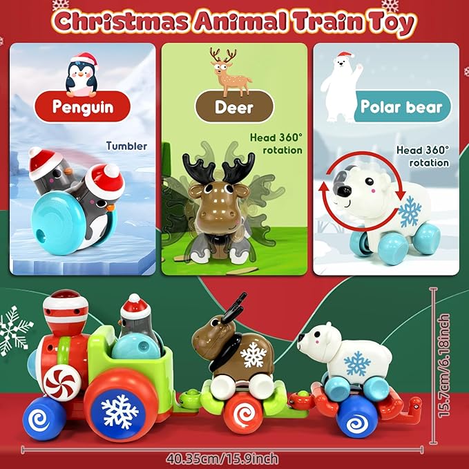 Marstone Baby Toys for 1 Year Old Boys and Girls Gifts, Train Car Set for Toddlers 1-2, Push Animal Car Toys for 12-18 Months, Learning Train Toy for Toddlers 1 2+ Yr Old Birthday Xmas Gift