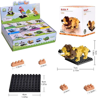 FUN LITTLE TOYS Party Favor for Kids, Mini Animals Building Blocks Sets Goodie Bags Stuffers for Kid, Small Toy Prizes, 12Pack Birthday Party Favor Valentines Gifts for Kids Class Prize