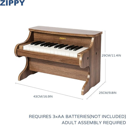 ZIPPY Kids Piano Keyboard, 25 Keys Digital Piano for Kids, Mini Music Educational Instrument Toy, Wood Toy for Toddlers Girls Boys (Walnut)