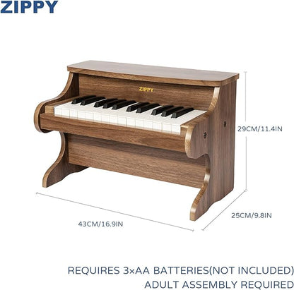 ZIPPY Kids Piano Keyboard, 25 Keys Digital Piano for Kids, Mini Music Educational Instrument Toy, Wood Toy for Toddlers Girls Boys (Walnut)