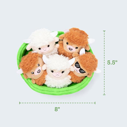 Emotional Support Highland Cows by Relatable, Cuddly Stuffed Animals and Plushies Set, Small Gifts for Mom, Includes 5 Highland Cows Plush Toys with Carrying Basket, for Mom