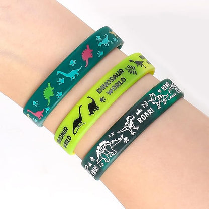Tacobear 48Pcs Dinosaur Slap Bracelets Rubber Wristbands for Kids Boys Girls Birthday Party Favors Supplies Classroom Prize Gifts Dinosaur Goodie Bag Fillers