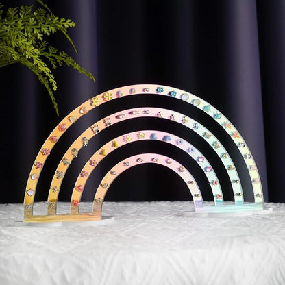 NiHome Iridescent Earring Organizer Set - 74-Hole Display Rack for Studs, Dangles and Hoops - Rainbow Iridescent Finish - Clear Acrylic - Ideal for Girls and Women